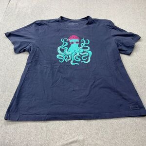 Life Is Good Shirt Mens XXXL‎ 3X Blue Octopus Graphic Beanie Short Sleeve READ